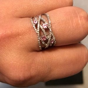 Pink sapphire and diamond fashion ring.